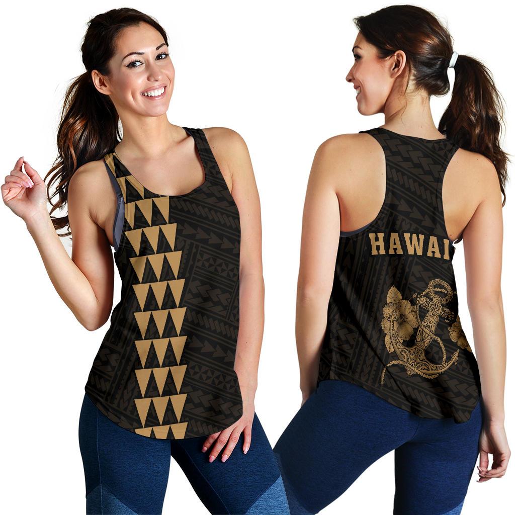 Hawaii Kakau Polynesian Anchor Women's Racerback Tank - Gold Gold - Polynesian Pride