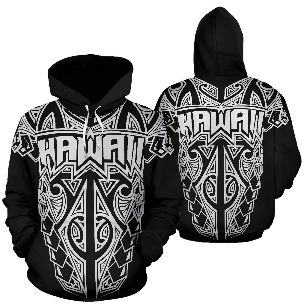 Hawaii Hoodie Polynesian Tattoo White Unisex Black - Polynesian Pride