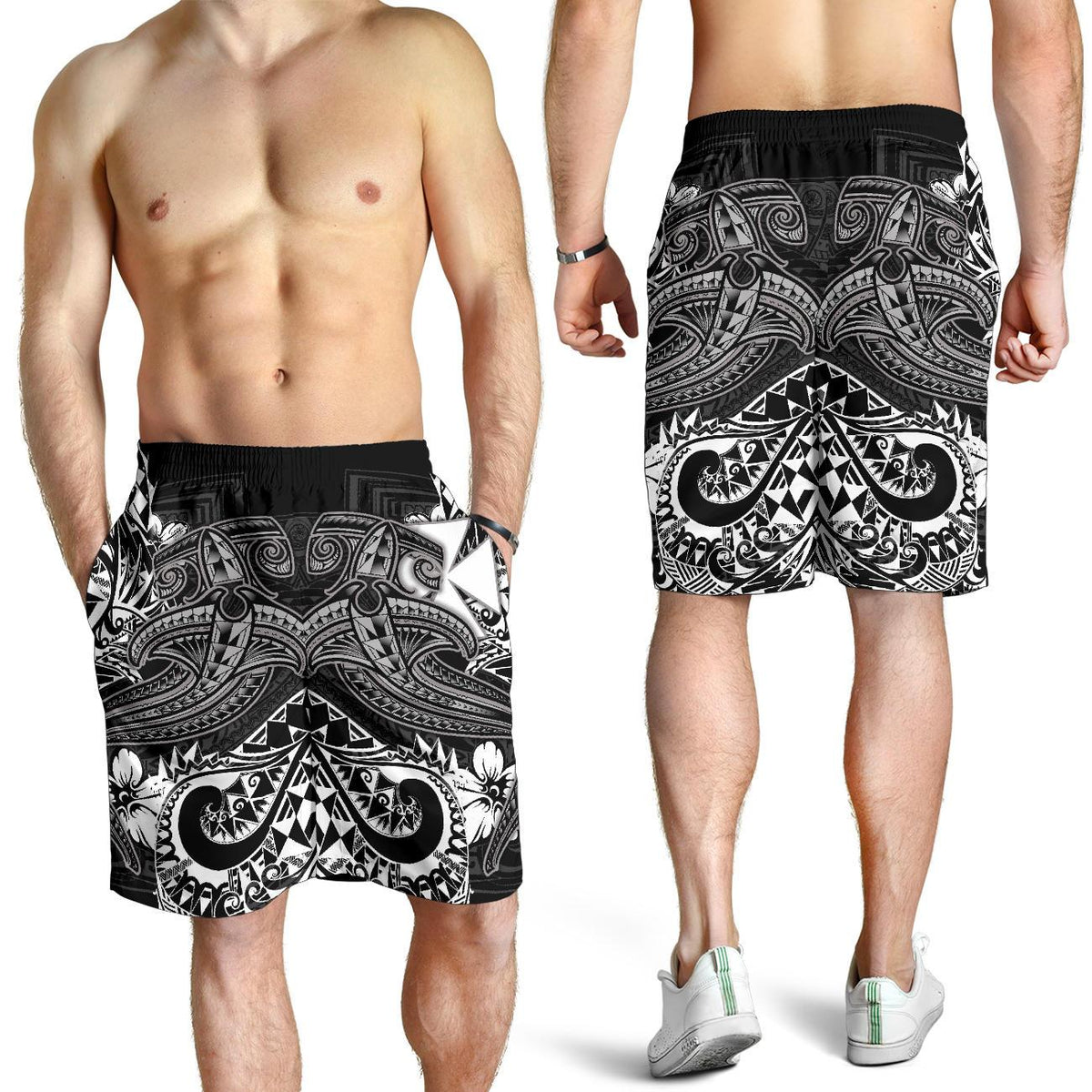 Polynesian Wallis and Futuna Men's Shorts - White Shark Polynesian Tattoo - Polynesian Pride