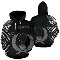 Pohnpei Pattern All Over Zip up Hoodie FSM Unisex Black - Polynesian Pride