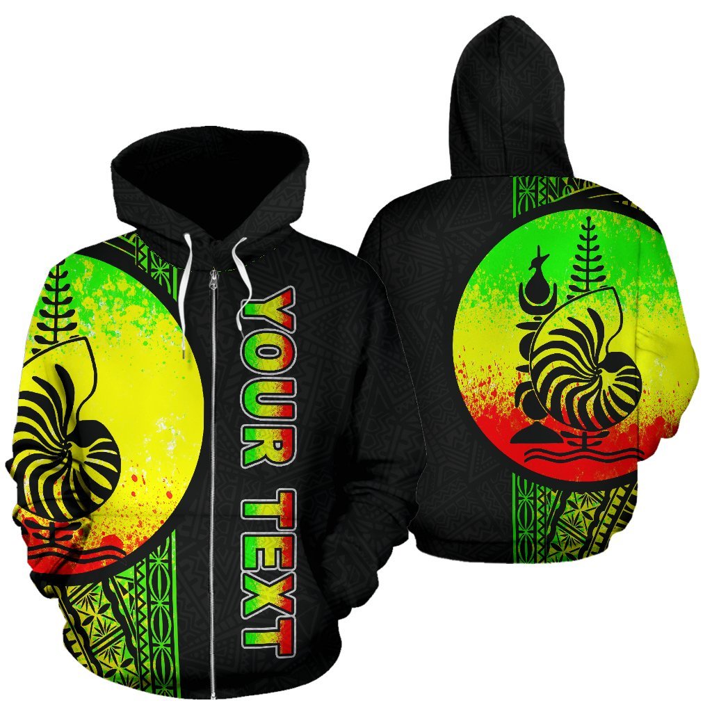 New Caledonia Polynesian All Over Custom Zip up Hoodie Reggae Line Unisex Reggae - Polynesian Pride