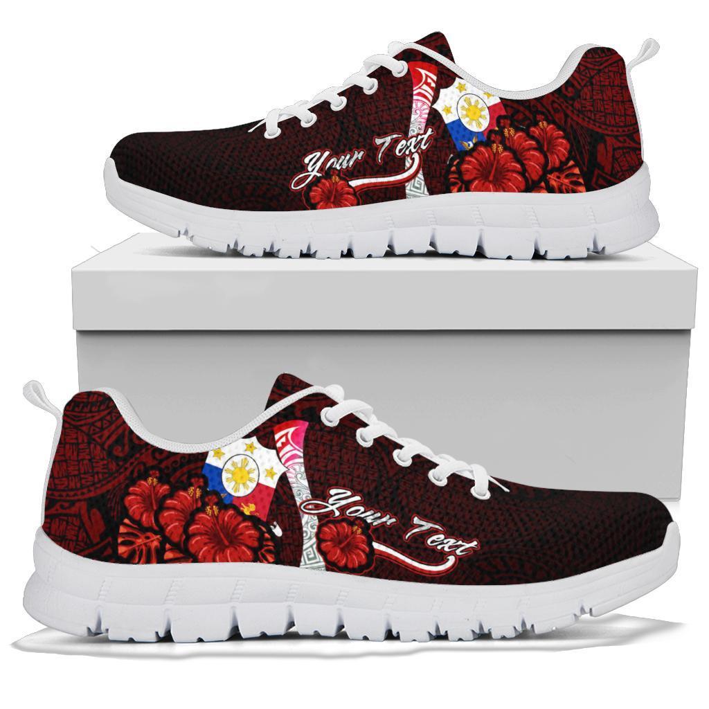 Philippines Polynesian Custom Personalised Sneakers - Coat Of Arm With Hibiscus - Polynesian Pride