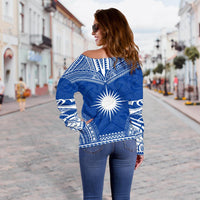 Marshall Islands Polynesian Chief Custom Personalised Women's Off Shoulder Sweater - Flag Version - Polynesian Pride