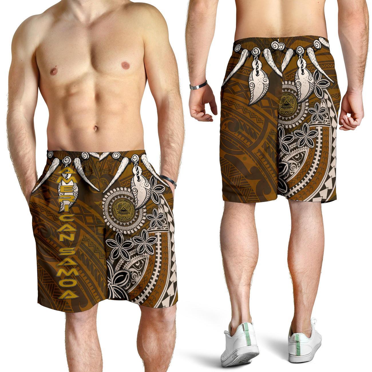 American Samoa Men's Shorts - Polynesian Boar Tusk Brown - Polynesian Pride