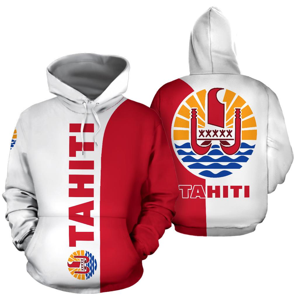 Tahiti All Over Hoodie Shoulder Style Unisex Red - Polynesian Pride