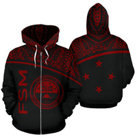 Federated States of Micronesia All Over Zip up Hoodie Micronesia Unisex Red - Polynesian Pride