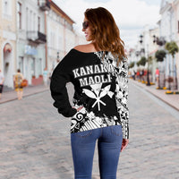 Polynesian Kanaka Flag Women's Off Shoulder Sweater - Nora Style - White - Polynesian Pride