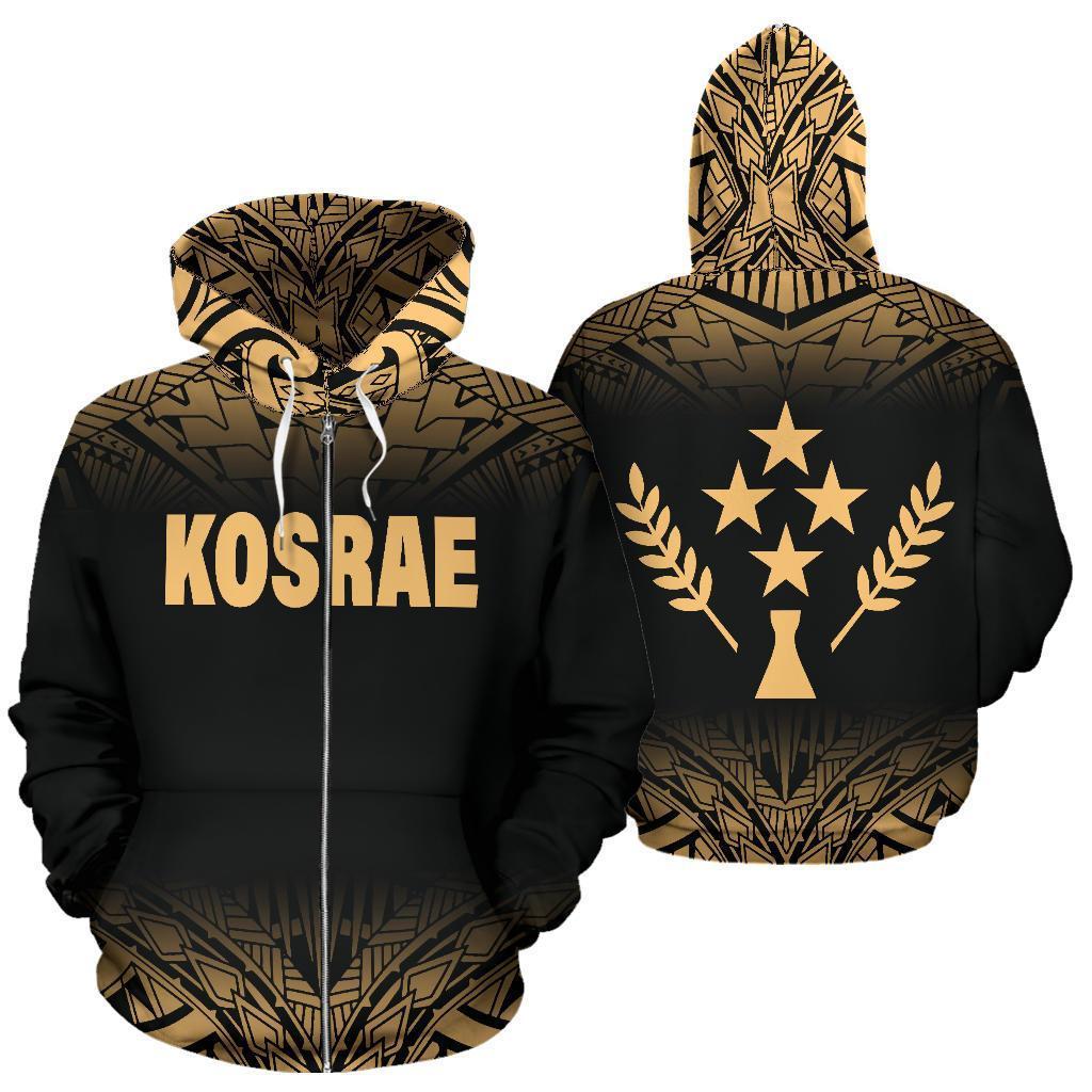 Kosrae All Over Zip up Hoodie Gold Fog Style Unisex Black And Gold - Polynesian Pride