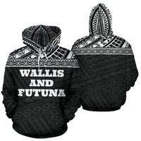 Wallis and Futuna All Over Hoodie Polynesian Black Version Unisex White - Polynesian Pride