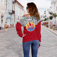 French Polynesia Women's Off Shoulder Sweater - Polynesian Custom Personalised - Polynesian Pride