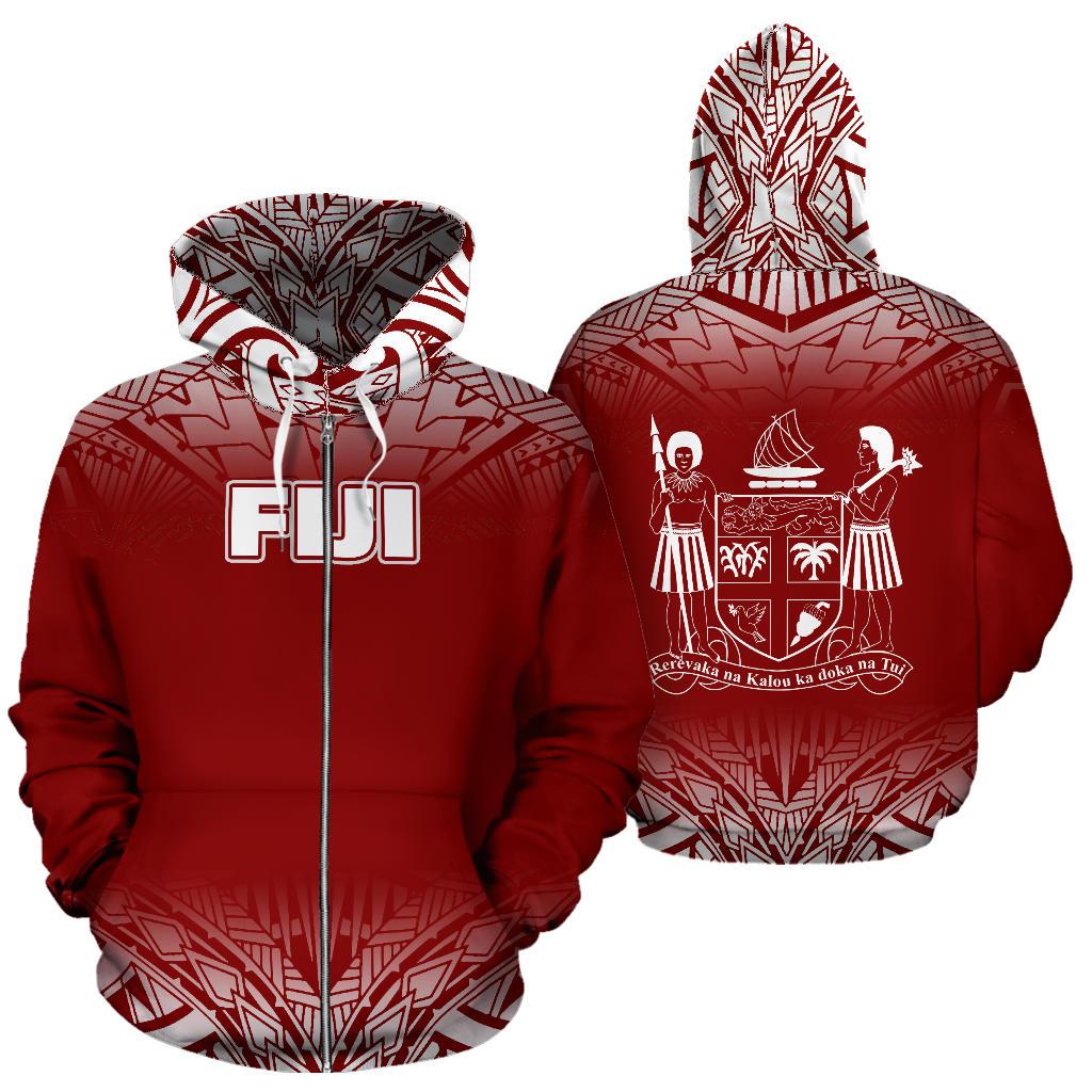 Fiji All Over Zip up Hoodie Fog Red Unisex Red - Polynesian Pride