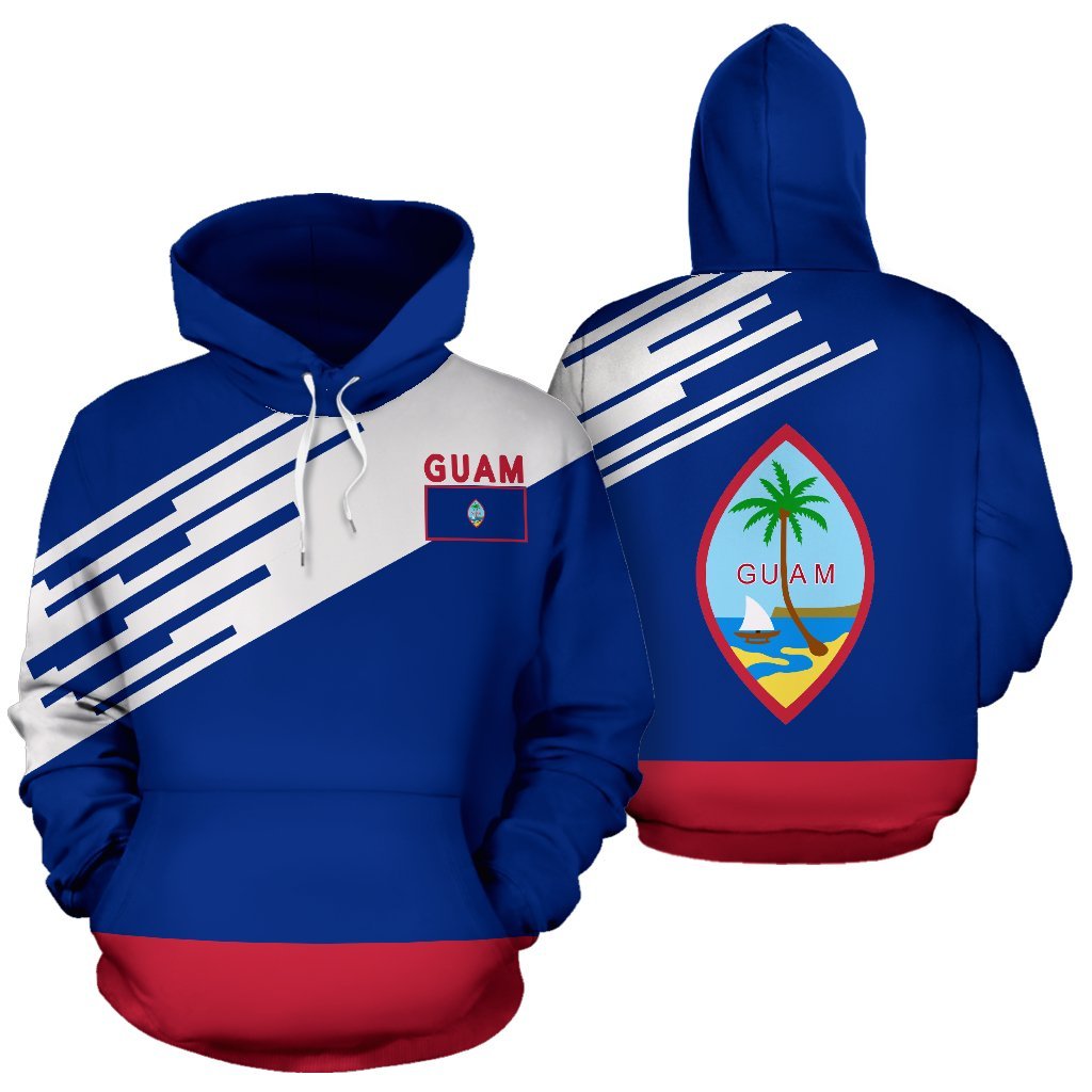 Guam Hoodie Guam Flag Coat of Arms Line Style Unisex Blue - Polynesian Pride