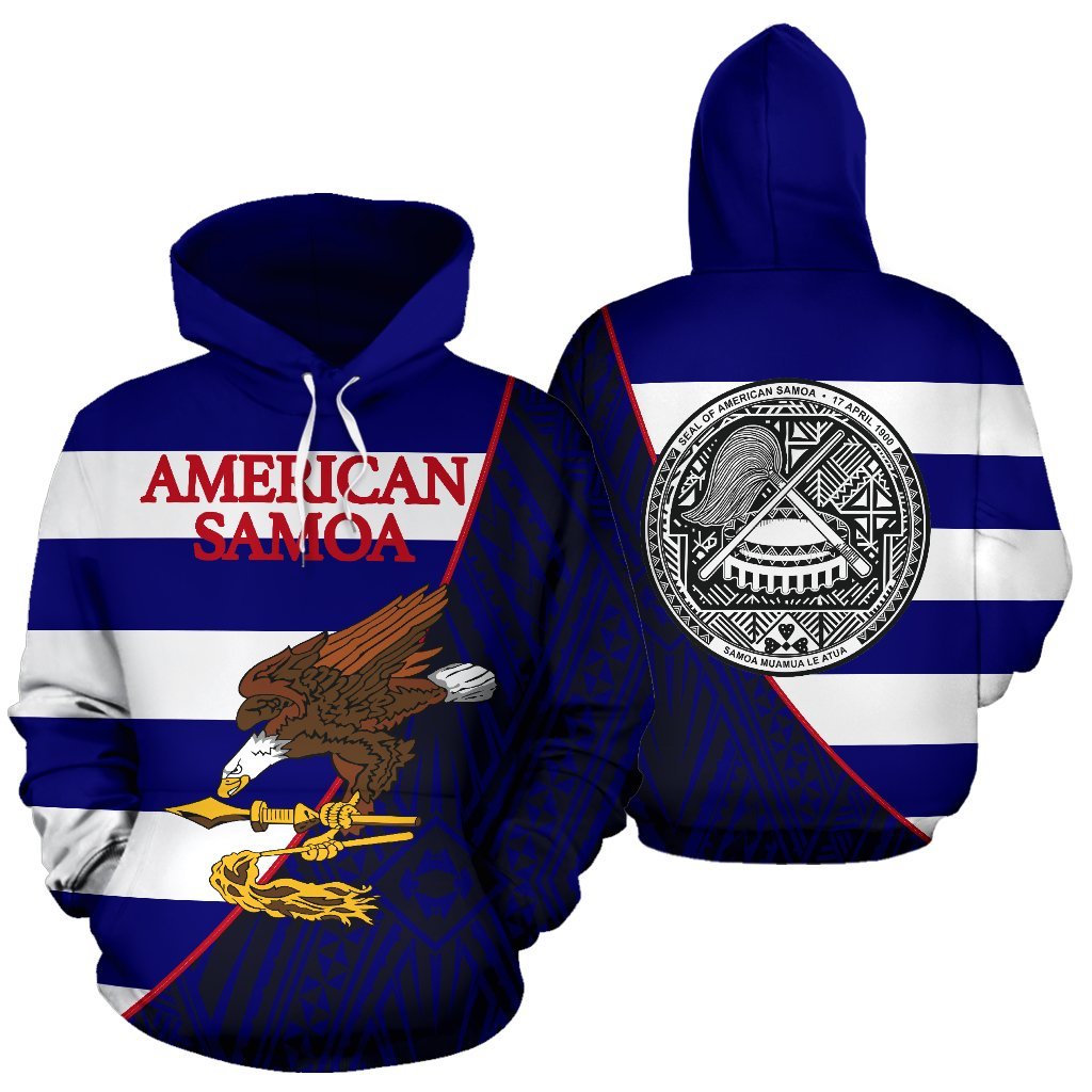 American Samoa Polynesian Hoodie American Samoa Flag Seal Wave Flag Color Unisex Blue - Polynesian Pride