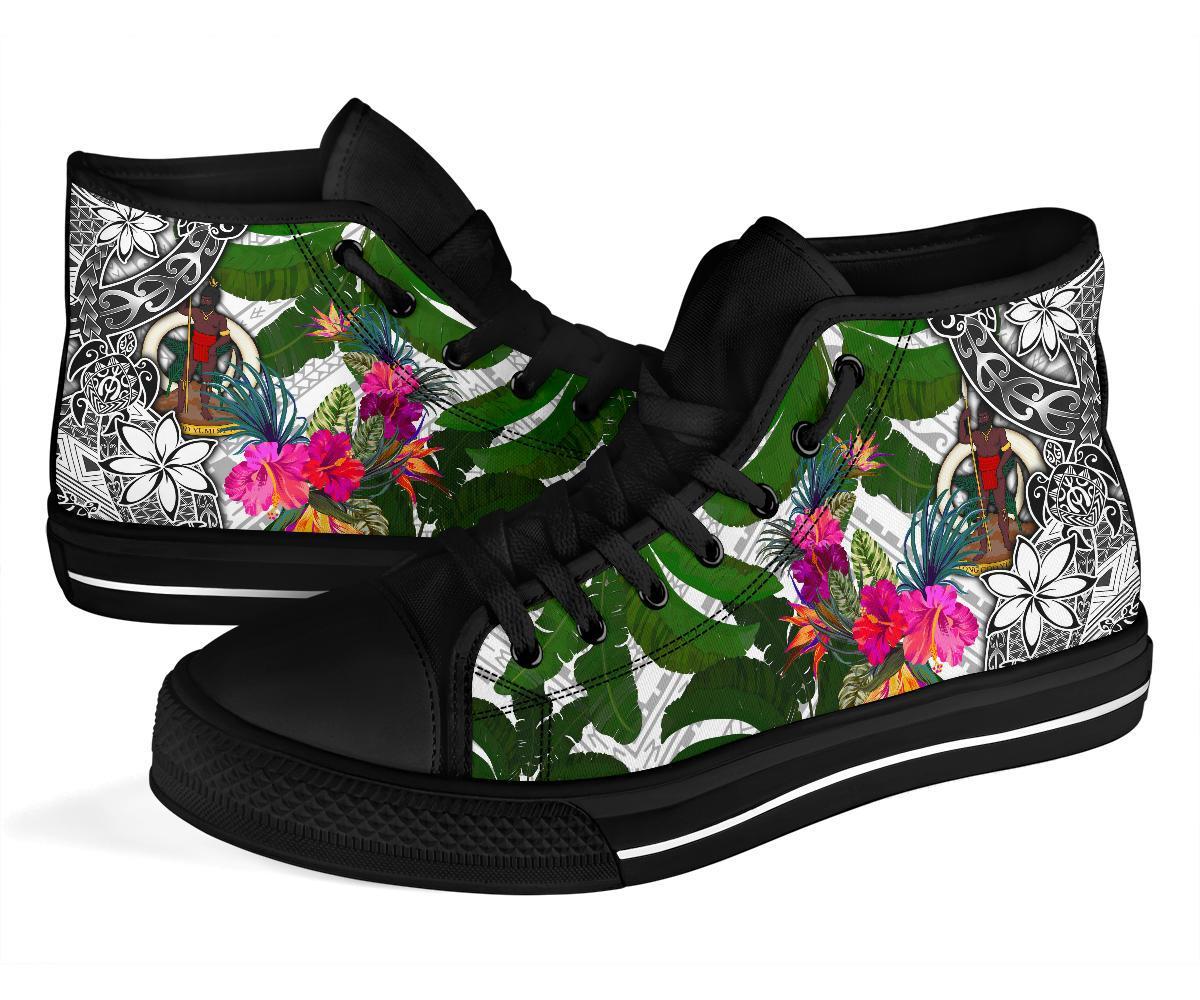 Vanuatu High Top Shoes White - Turtle Plumeria Banana Leaf - Polynesian Pride