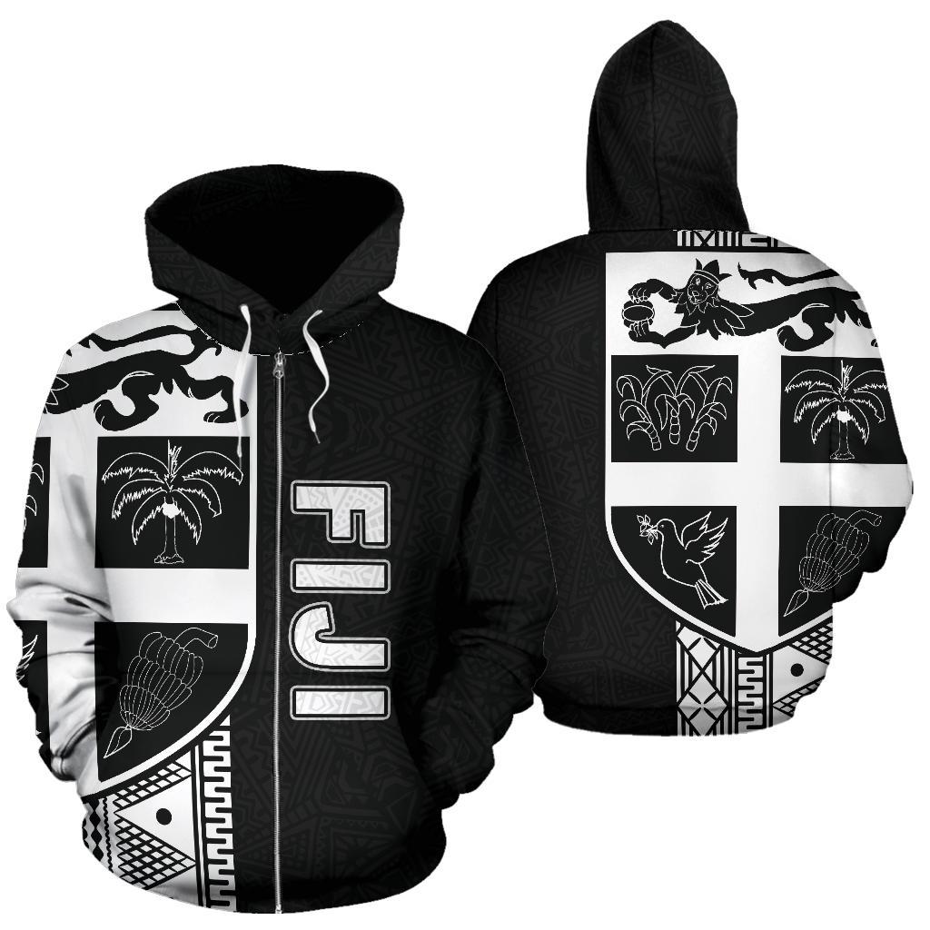 Fiji Polynesian Tapa Zip up Hoodie White Line Unisex White - Polynesian Pride