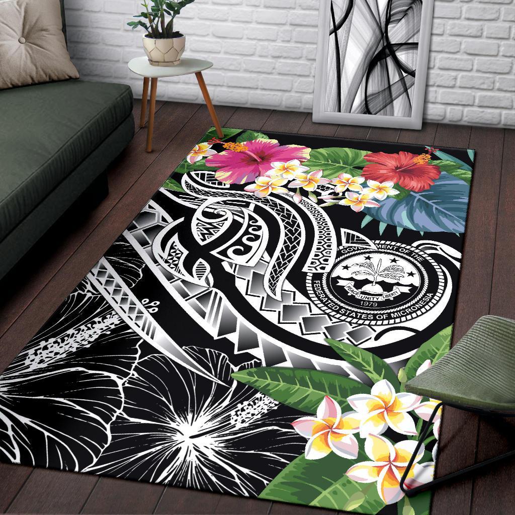 FSM Polynesian Area Rug - Summer Plumeria (Black) - Polynesian Pride