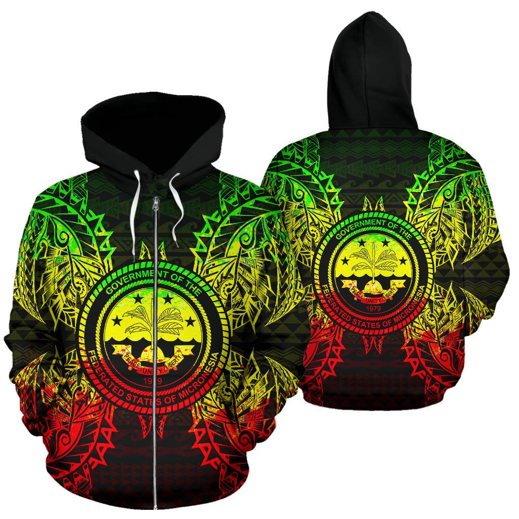 Federated States of Micronesian Polynesian All Over Zip up Hoodie Map Reggae Unisex Reggae - Polynesian Pride