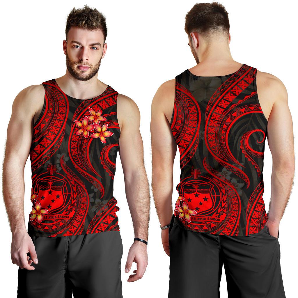 Samoa Polynesian Men Tank Top - Red Plumeria RED - Polynesian Pride