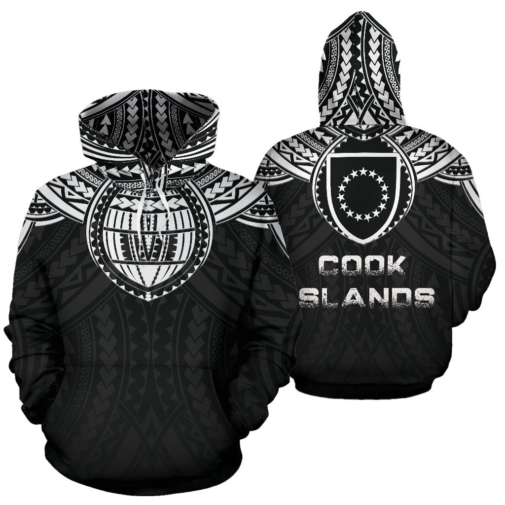 Cook Islands All Over Hoodie Cook Islands Coat of Arms Polynesian Tattoo A5 Unisex Black - Polynesian Pride