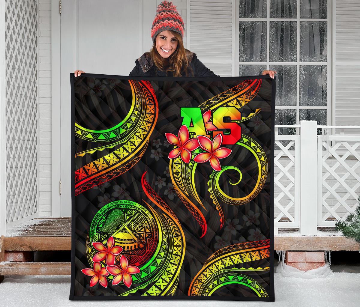 American Samoa Polynesian Premium Quilt - Reggae Plumeria - Polynesian Pride