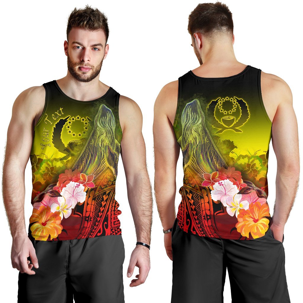 Pohnpei Custom Personalised Men's Tank Top - Humpback Whale with Tropical Flowers (Yellow) Yellow - Polynesian Pride