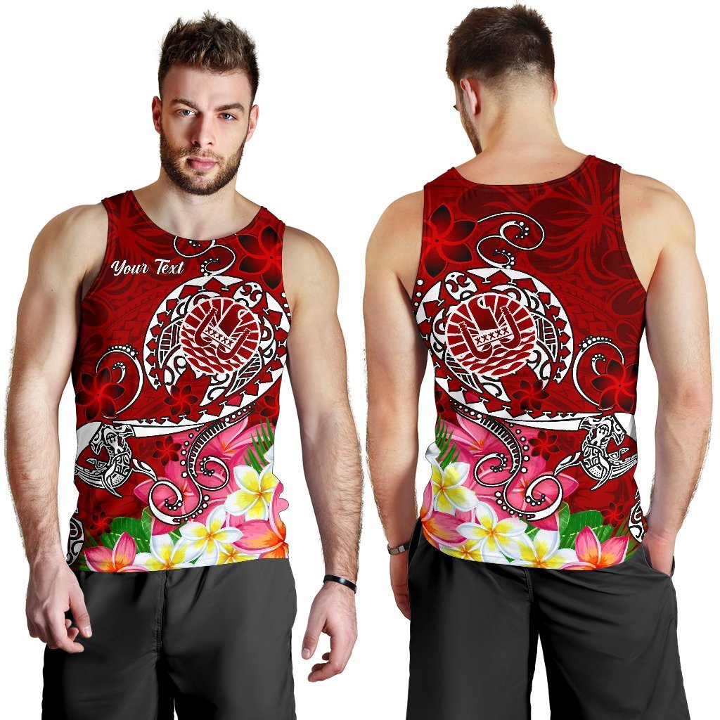 Tahiti Custom Personalised Men's Tank Top - Turtle Plumeria (Red) Red - Polynesian Pride