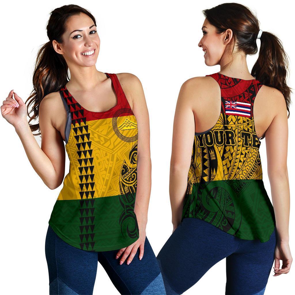 Hawaii Kanaka Flag Polynesian Personalized Women's Racerback Tank - Mauna Kea Protectors Art - Polynesian Pride
