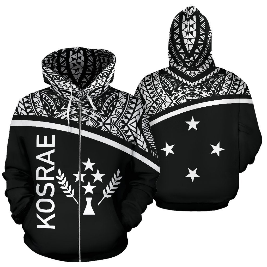 Kosrae All Over Zip up Hoodie Micronesia Black Curve Style Unisex Black - Polynesian Pride