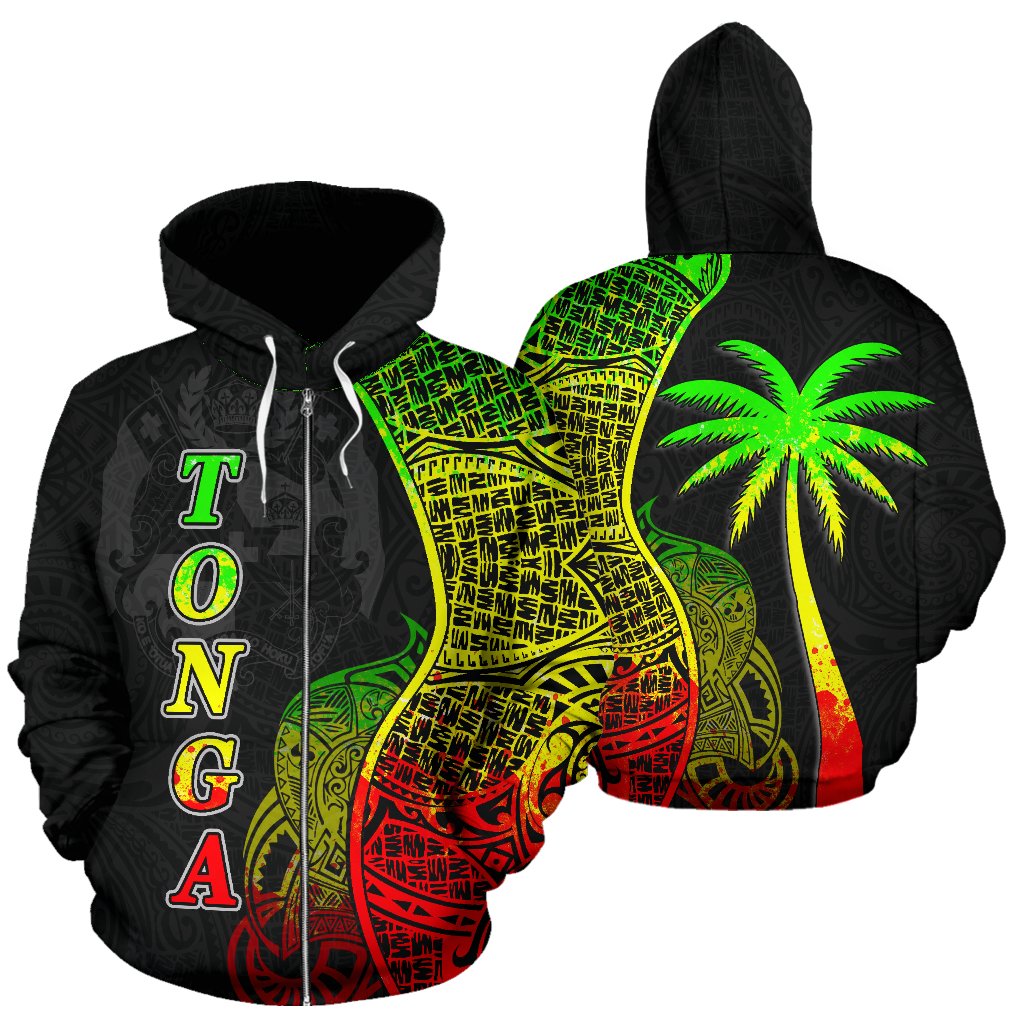 Tonga Polynesian Zip up Hoodie Coconut Tree Reggae Unisex Reggae - Polynesian Pride