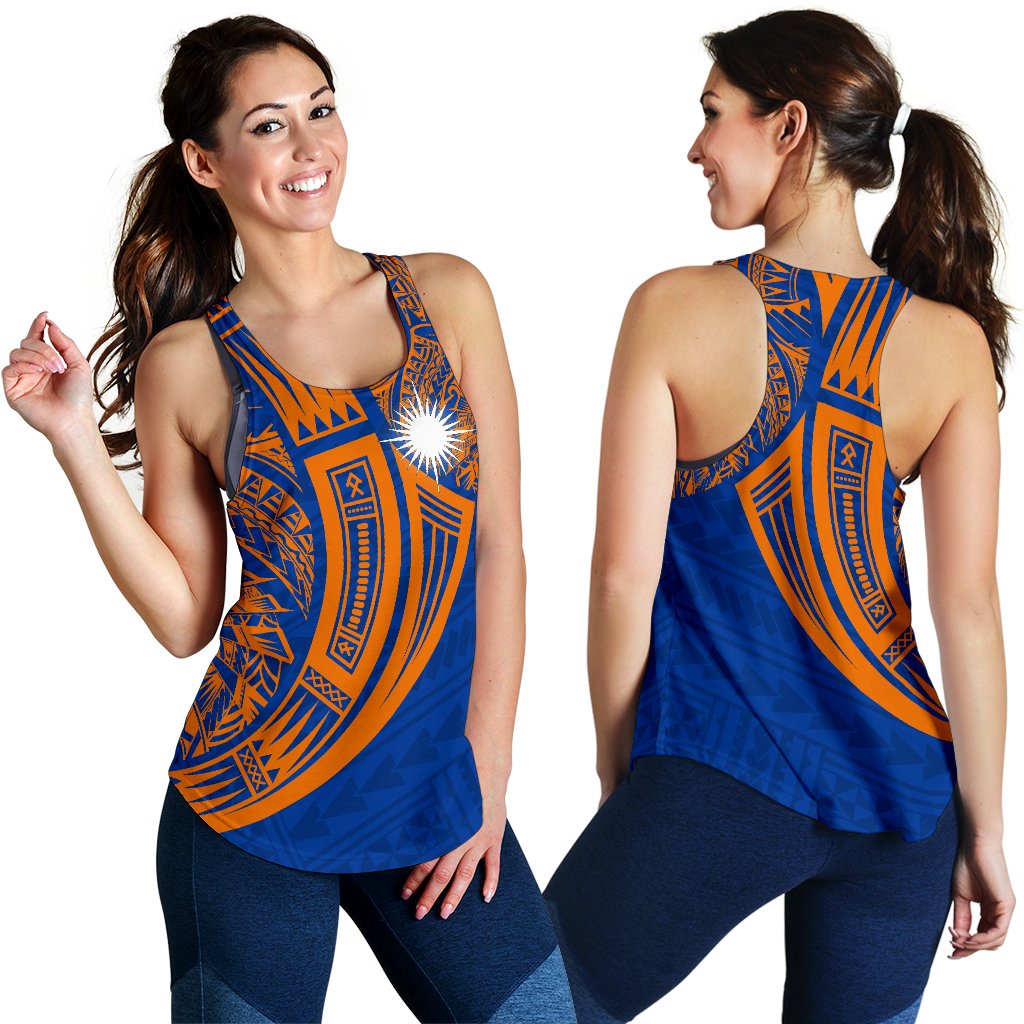 Marshall Islands Polynesian Women's Racerback Tank - Tribal Tattoo Blue - Polynesian Pride