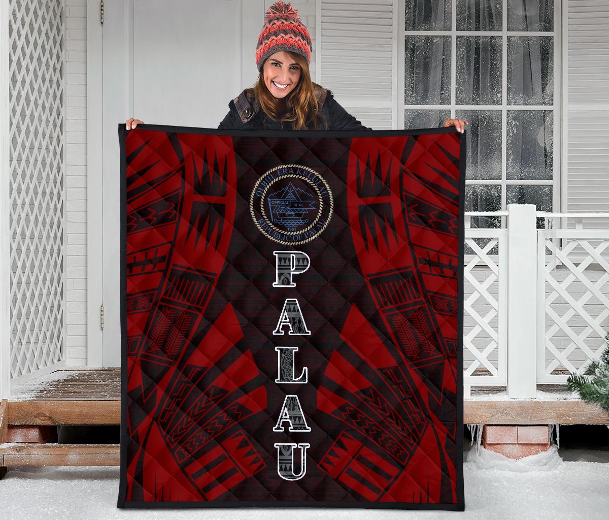Palau Premium Quilt - Palau Seal Polynesian Red Tattoo - Polynesian Pride