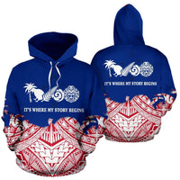New Zealand Story Begins Maori Hoodie Unisex Blue - Polynesian Pride
