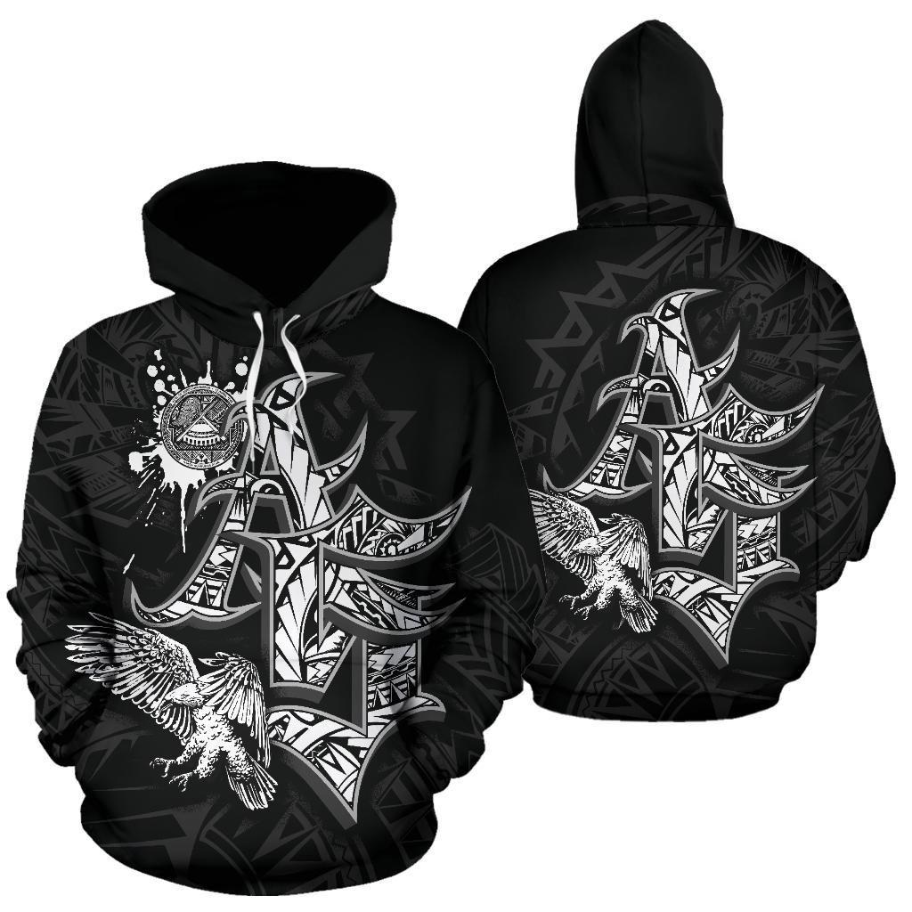 American Samoa Polynesian Hoodie Eagle Coat of rms Unisex Black - Polynesian Pride