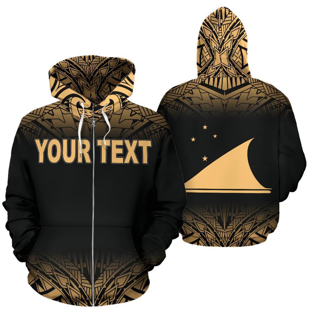 Tokelau Polynesian All Over Custom Zip up Hoodie Gold Fog Unisex Black - Gold - Polynesian Pride