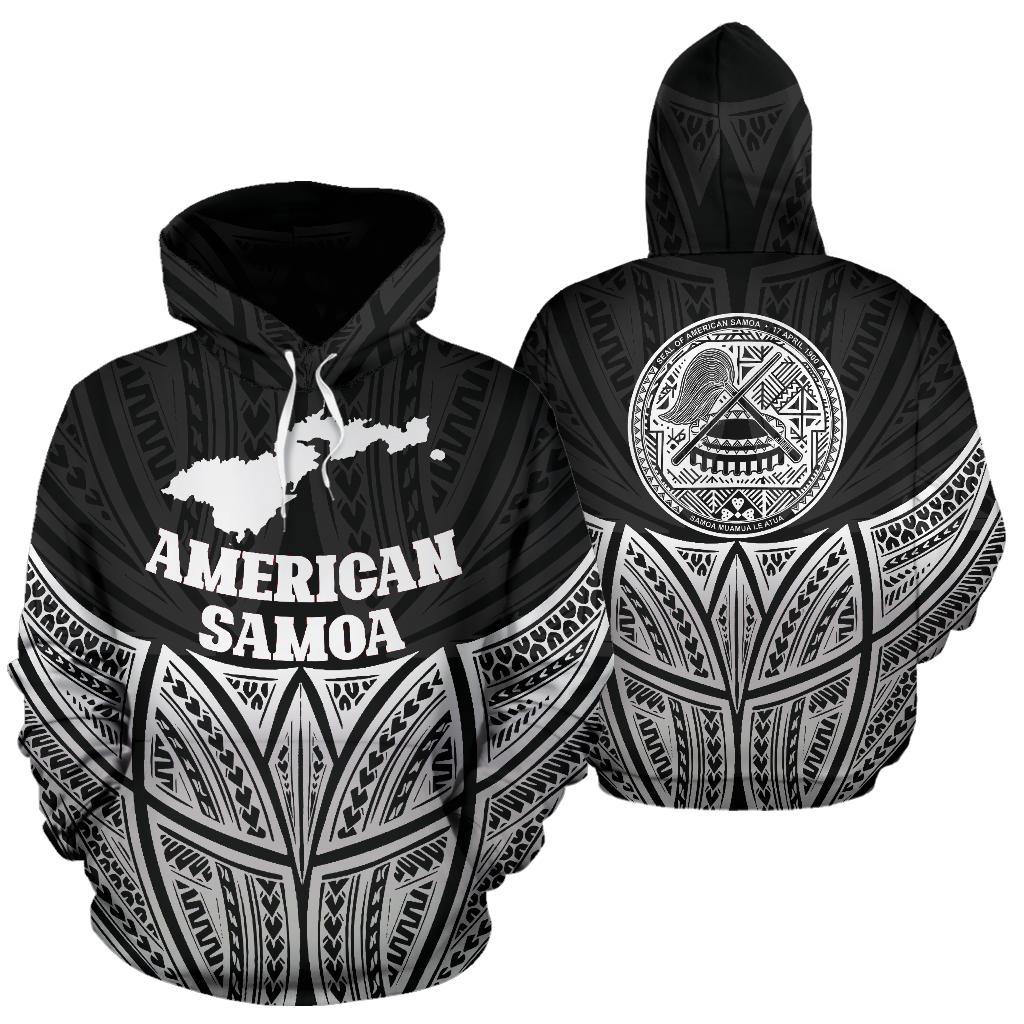 American Samoa Polynesian Hoodie Black Pride Map nd Seal Unisex Black - Polynesian Pride