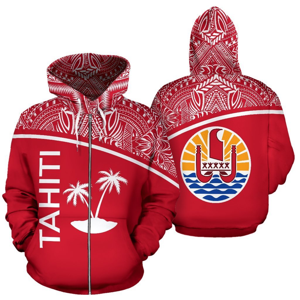 Tahiti All Over Zip up Hoodie Polynesian Curve Style Unisex Red - Polynesian Pride