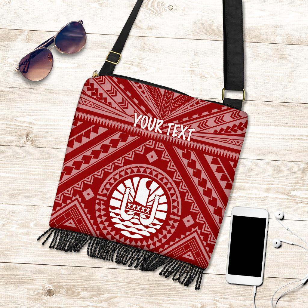 Tahiti Personalised Crossbody Boho Handbag - Tahiti Seal In Polynesian Tattoo Style (Red) - Polynesian Pride