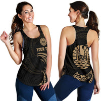 Tahiti Polynesian Custom Personalised Women's Racerback Tank - Gold Tribal Wave - Polynesian Pride