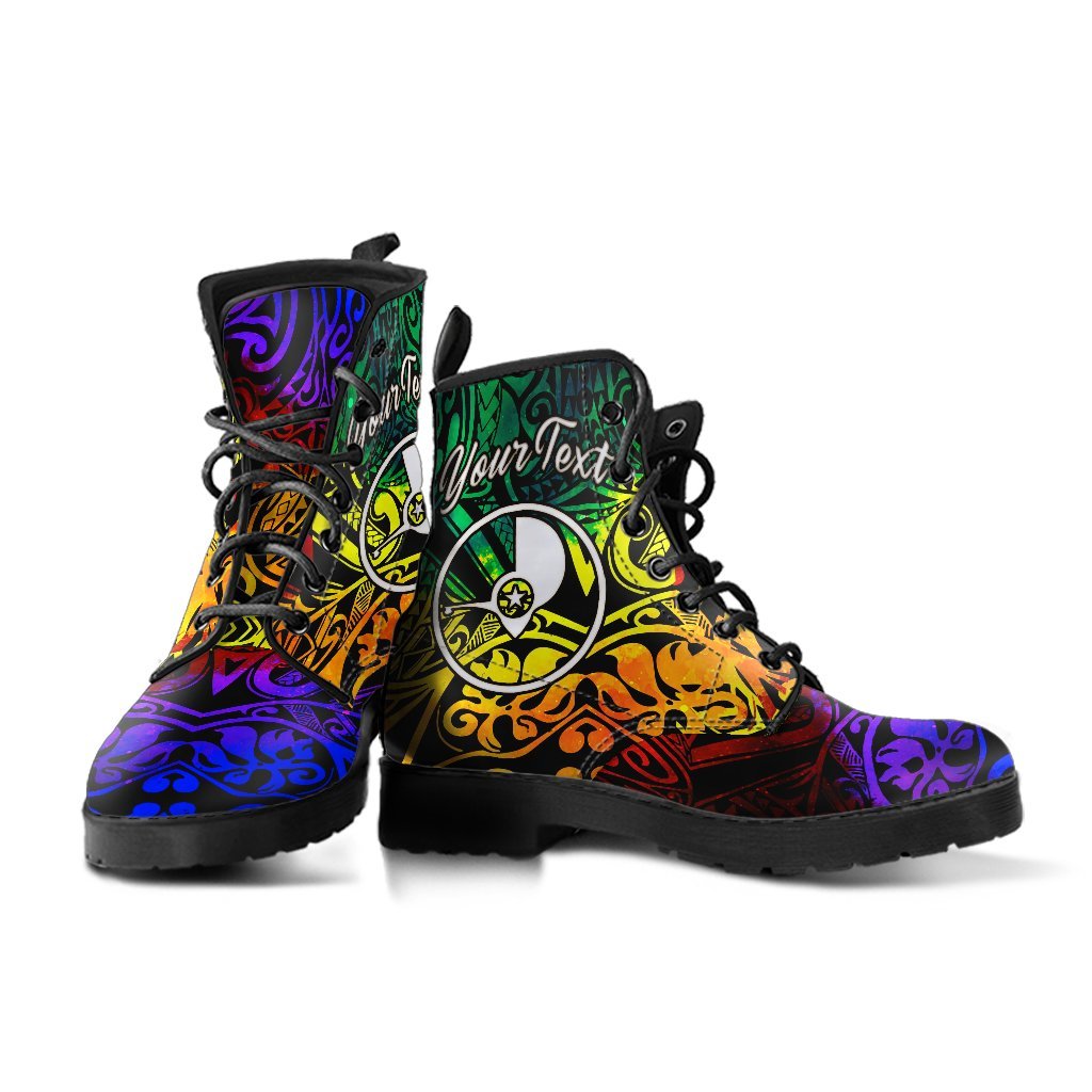 Yap Custom Personalised Leather Boots - Rainbow Polynesian Pattern - Polynesian Pride