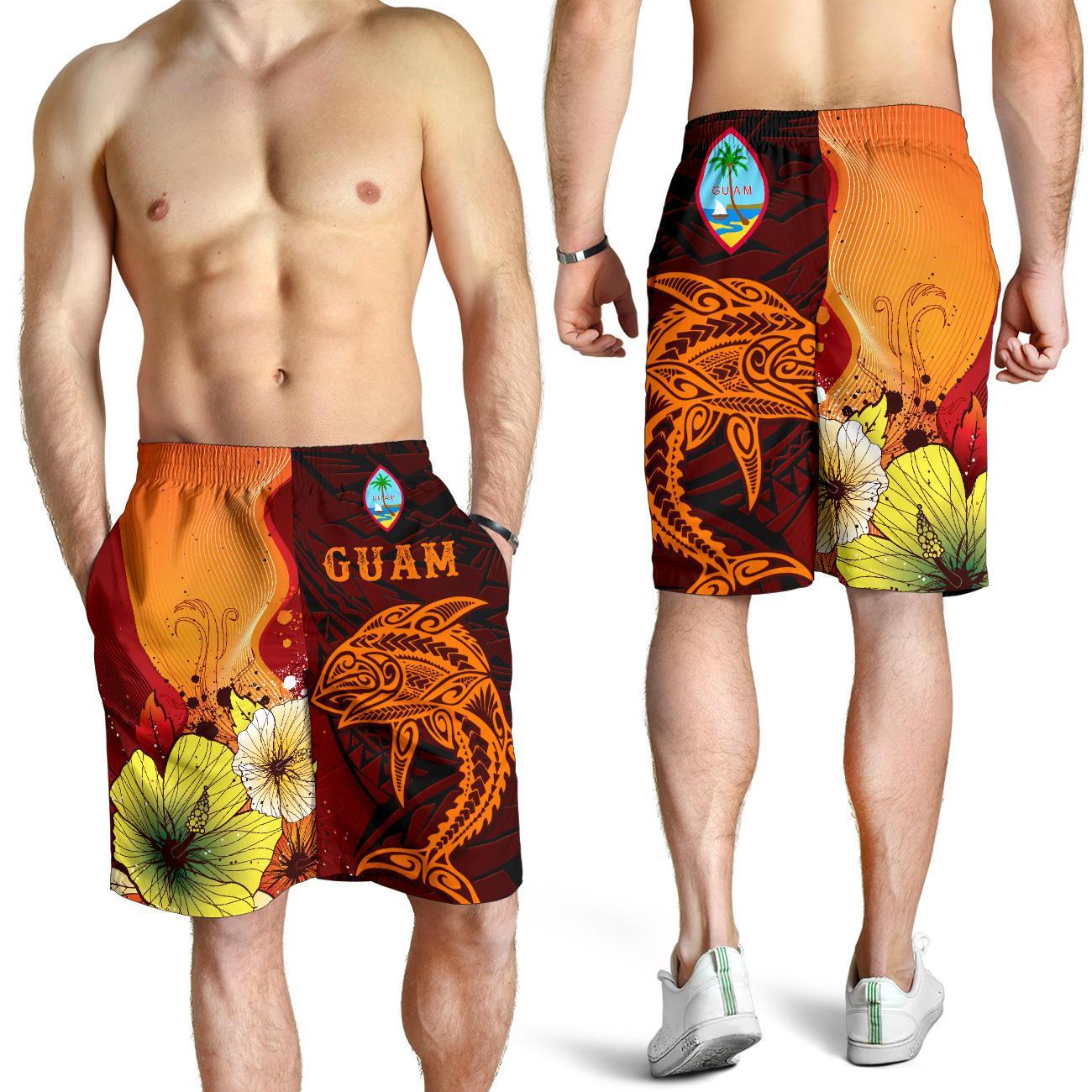 Guam Men's Shorts - Tribal Tuna Fish Orange - Polynesian Pride