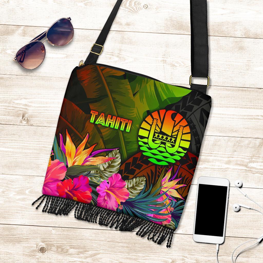 Tahiti Polynesian Crossbody Boho Handbag - Hibiscus and Banana Leaves One Style One Size Reggae - Polynesian Pride