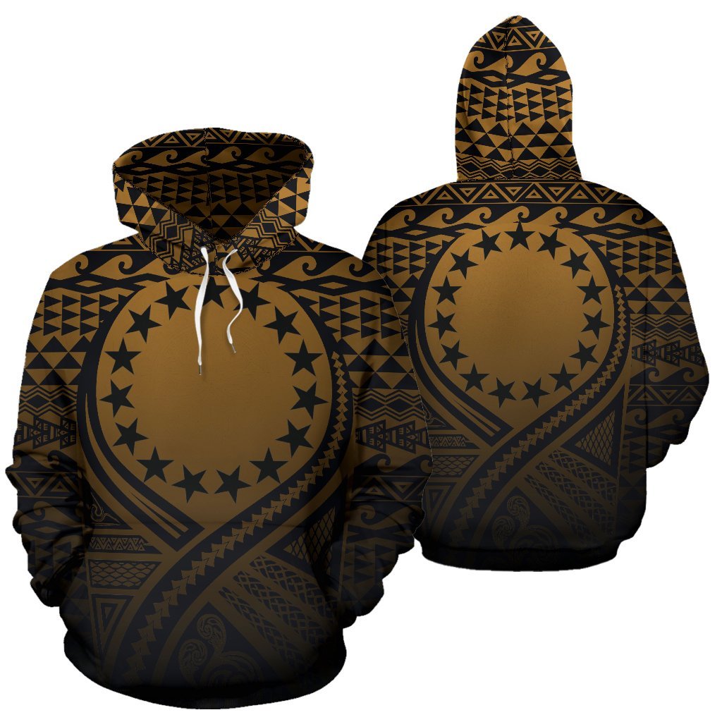 Cook Islands All Over Hoodie Lift up Gold Unisex Gold - Polynesian Pride