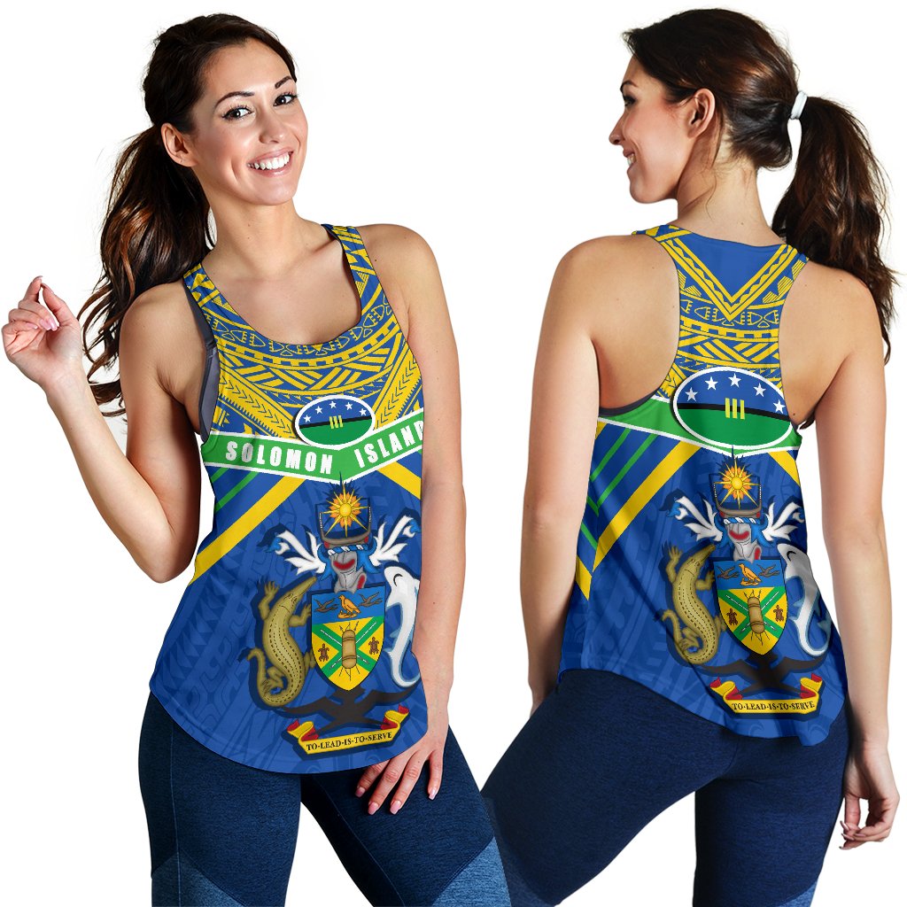 Solomon Islands Women Racerback Tank Simple Coat Of Arms Rugby - Polynesian Pride