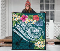 FSM Polynesian Premium Quilt - Summer Plumeria (Turquoise) - Polynesian Pride