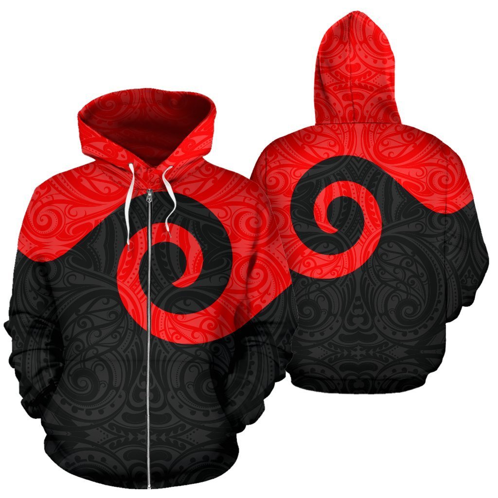 New Zealand Maori Koru Zip up Hoodie Unisex Black - Polynesian Pride