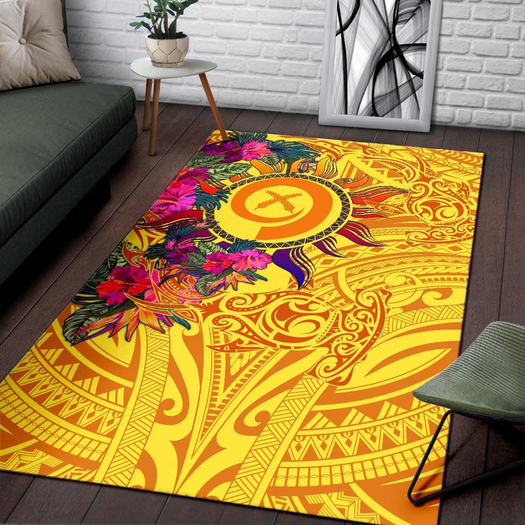 Polynesian Rugs - Vanuatu Symbols With Hibiscus Yellow - Polynesian Pride