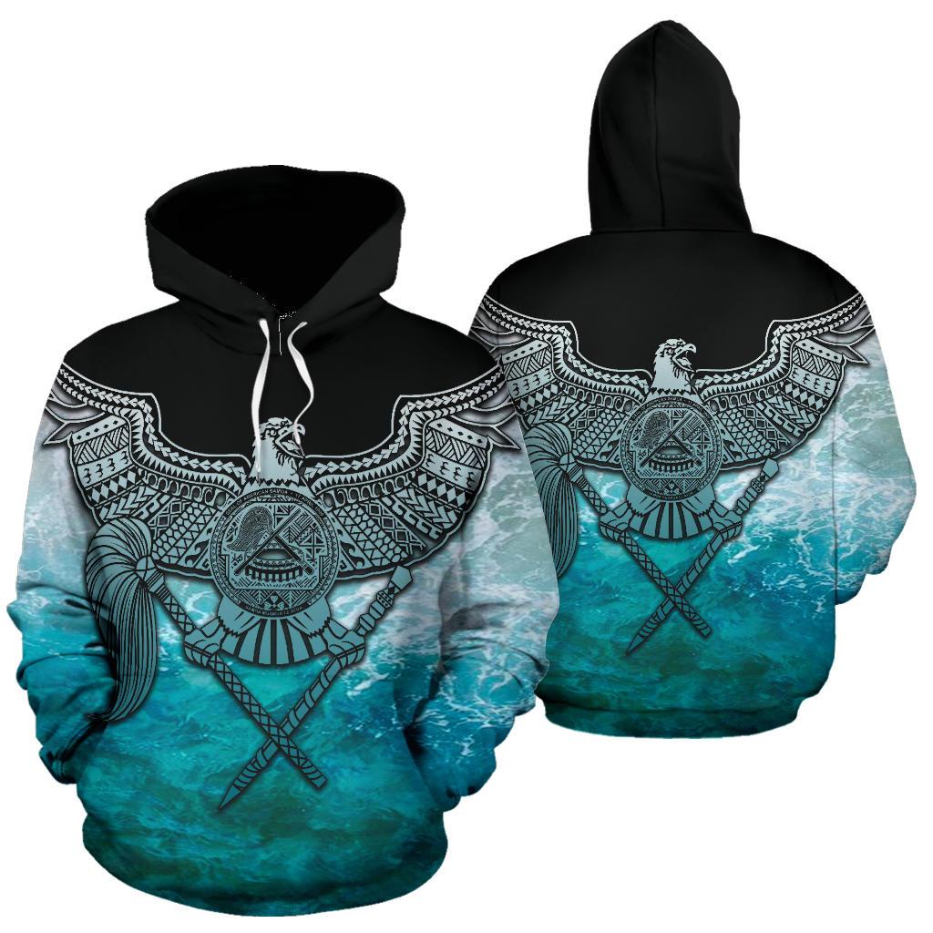 American Samoa Polynesian Hoodie Eagle Beach Unisex Black - Polynesian Pride