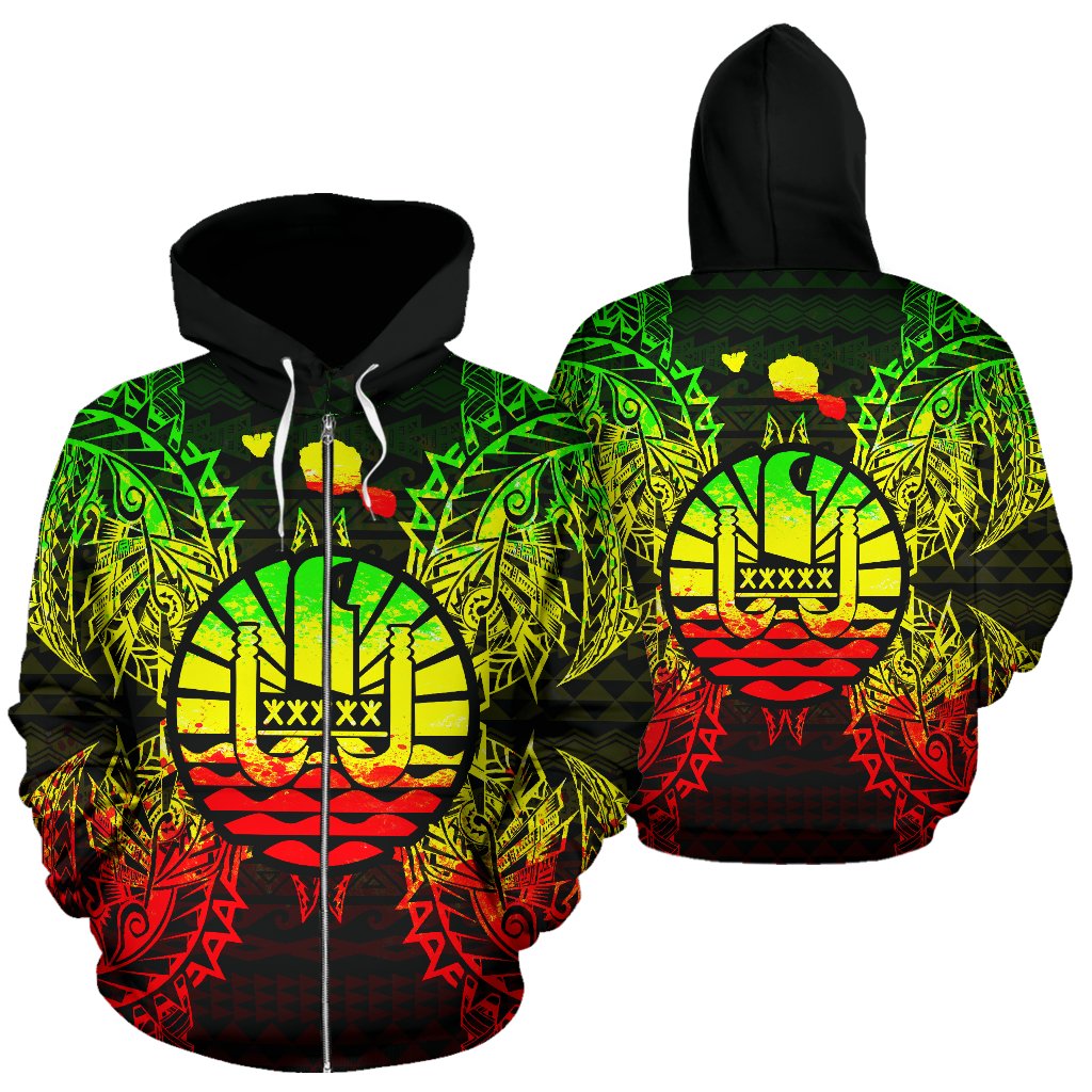 French Polynesia Polynesian All Over Zip up Hoodie Map Reggae Unisex Reggae - Polynesian Pride