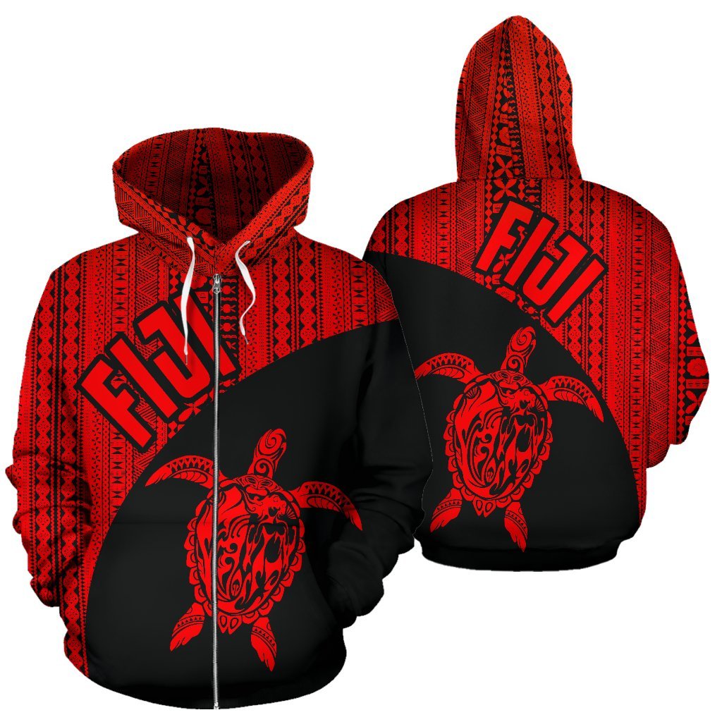 Fiji Tapa Zip up Hoodie Fiji Turtle Mermaid Red Unisex Red - Polynesian Pride