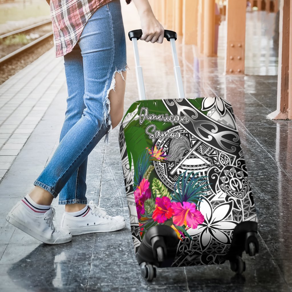 American Samoa Luggage Covers White - Turtle Plumeria Banana Leaf - Polynesian Pride